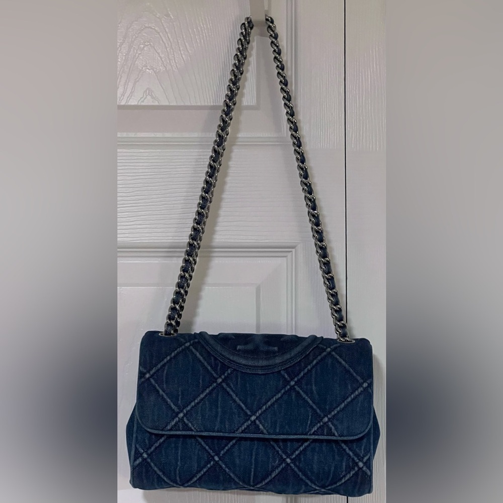 Tory Burch Small Fleming Soft Denim Convertible Shoulder Bag